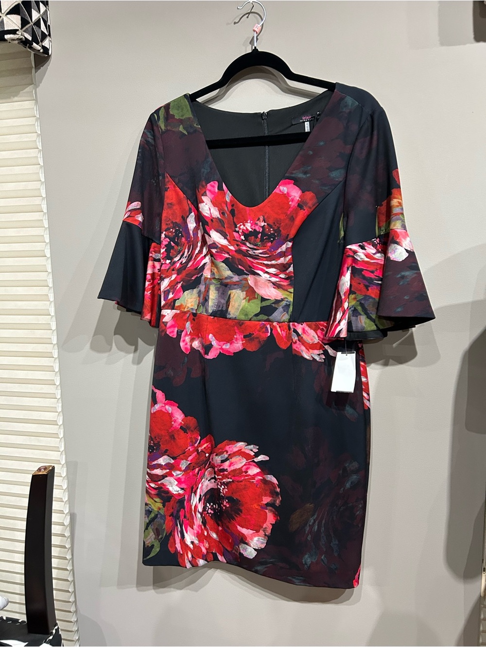 Trina Turk Black Dress with Red Floral Print